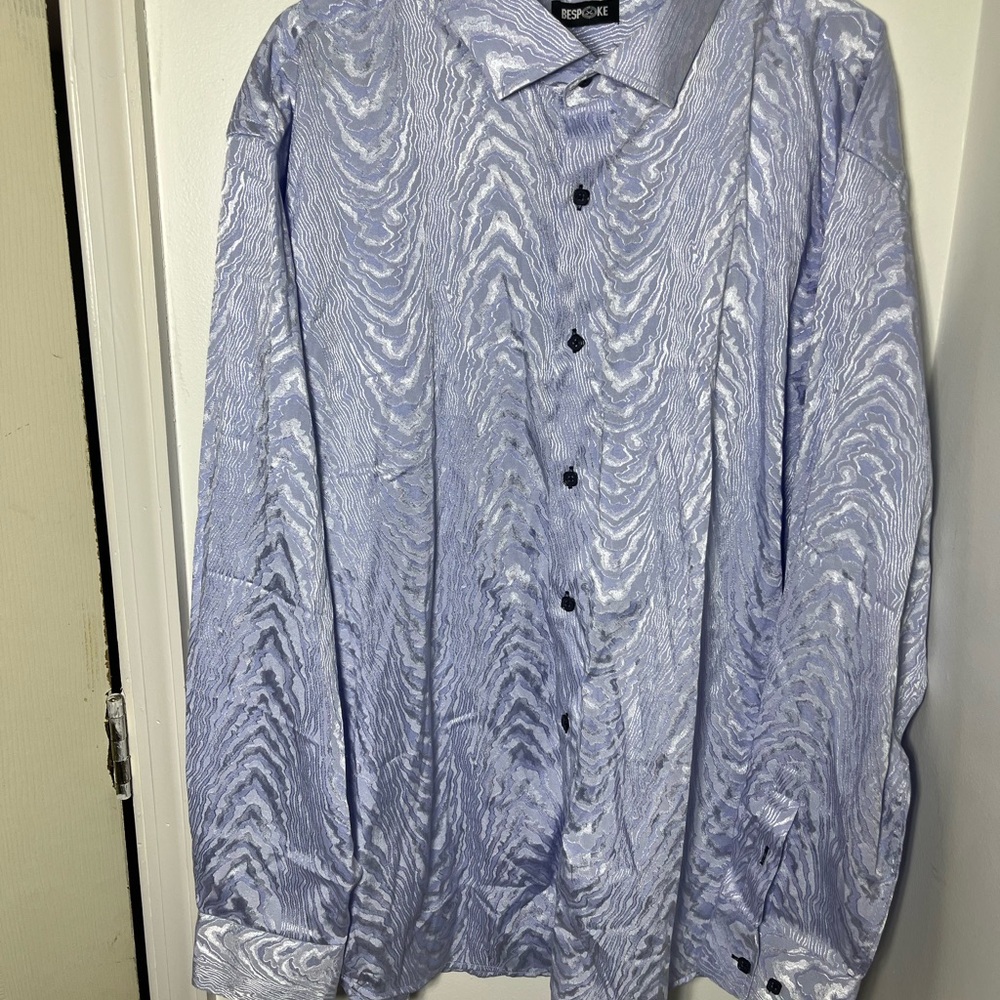 BESPOKE Men’s Blue Jacquard Dress Shirt Abstract Long Sleeve 3x 100% cotton - Picture 3 of 9